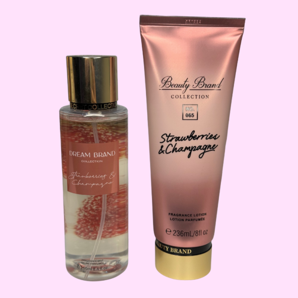 Kit Body Splash + Hidratante - Beauty BRAND COLLECTION - INSPIRAÇÃO VS Morango e Chamanhe – 250ML